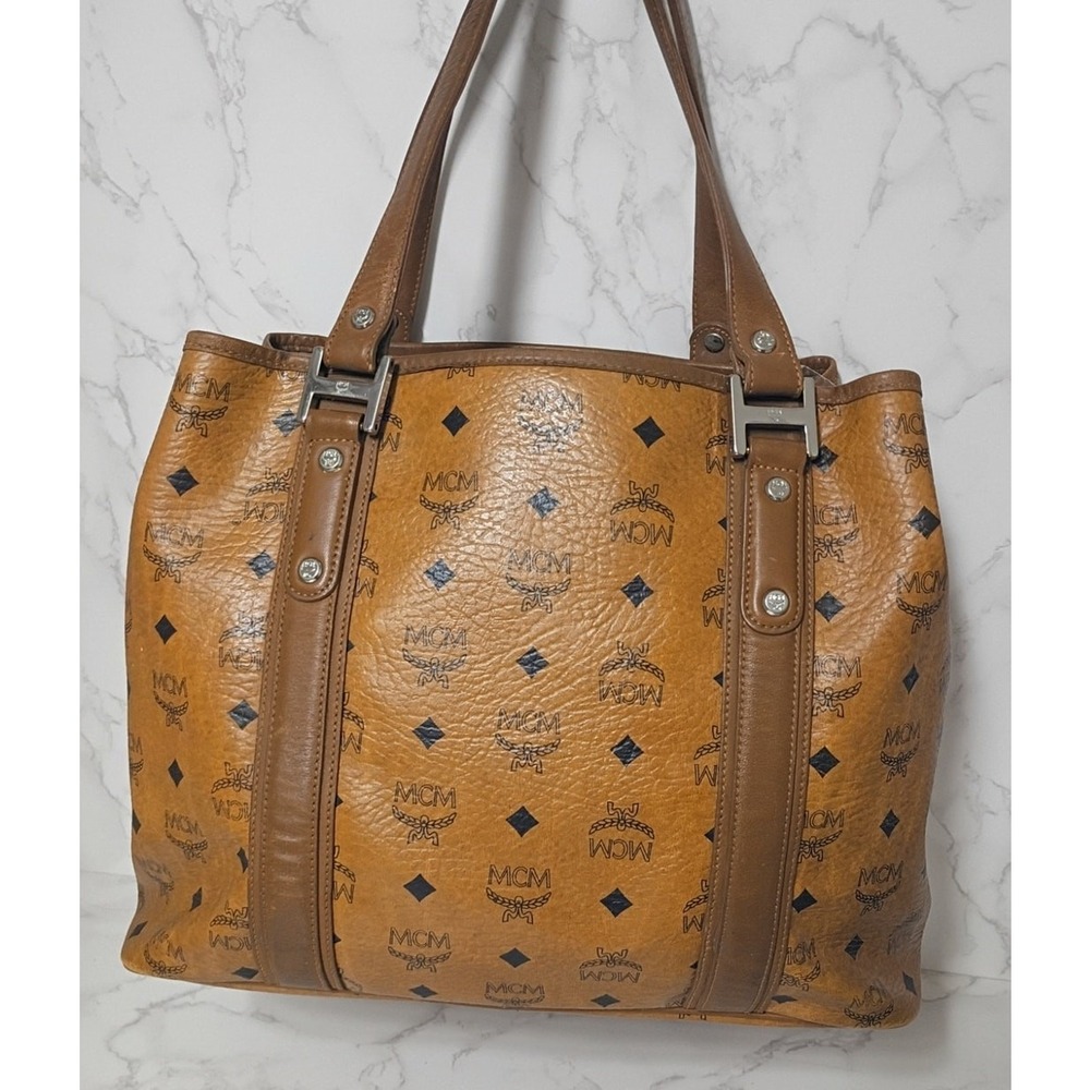 MCM Cognac Visetos Monogram Double Handle Bag - EUC - Picture 2 of 9